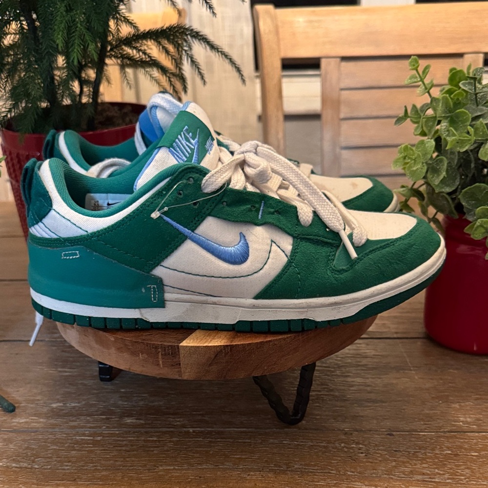 Nike Emerald and White Sneakers with Blue Swoosh